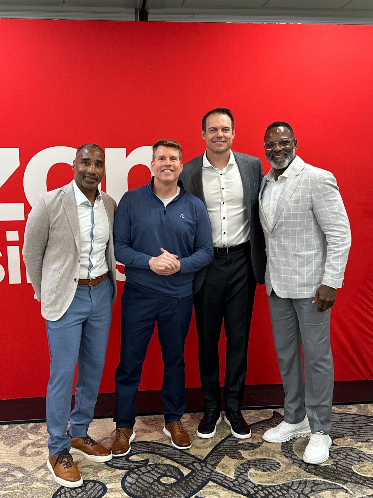 Kenyon Rasheed with Vikings head coach Kevin O'Connell at the Verizon Super Bowl Sideline AI showcase